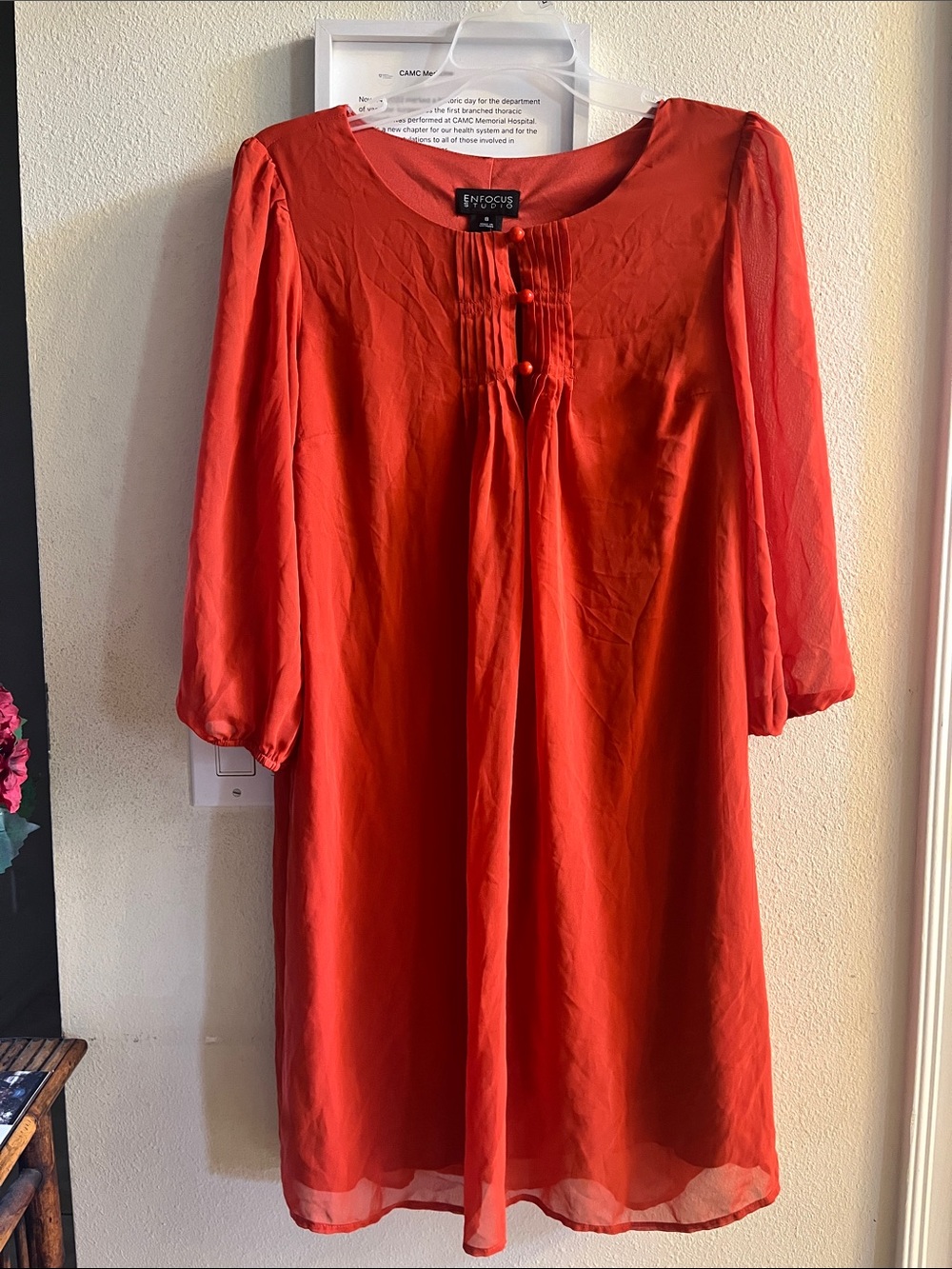 Enfocus Studio Red Long-Sleeve Shift Dress
